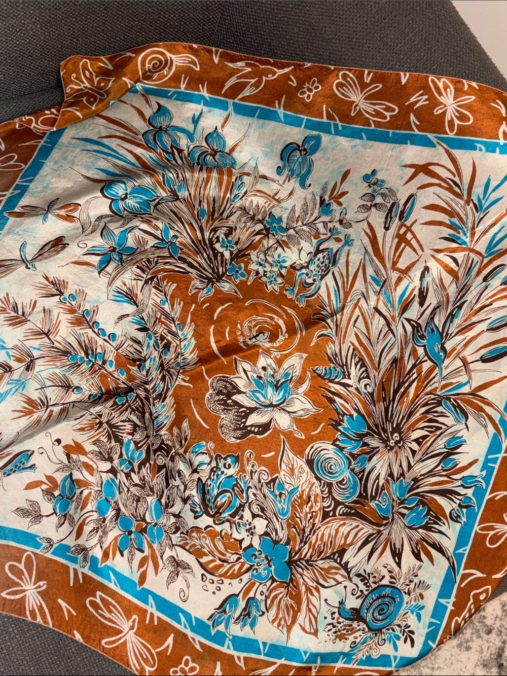 Vintage Brico folk art silk scarf